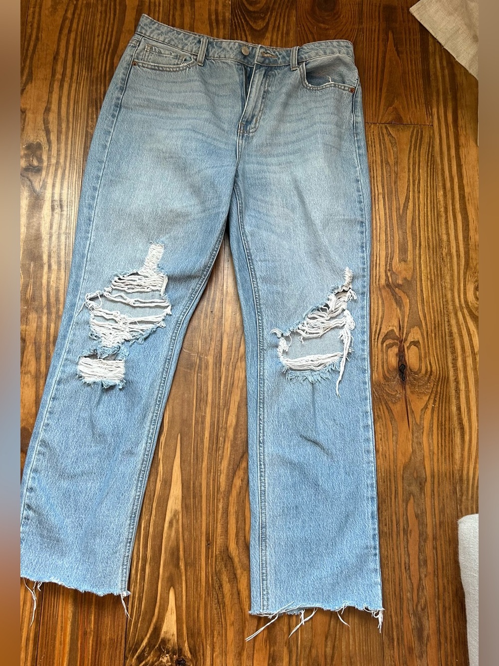 Cello Light Blue Distressed Straight Leg Jeans
